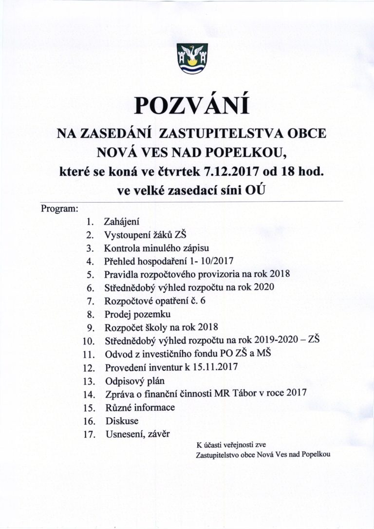 Pozv Nka Na Ve Ejn Zased N Zastupitelstva Obce Nov Ves Nad Popelkou